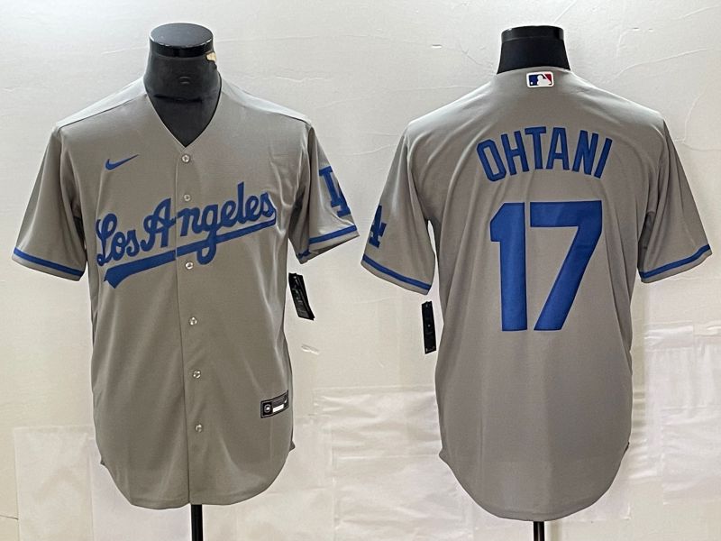 Men Los Angeles Dodgers 17 Ohtani Grey Nike Game MLB Jersey style 1